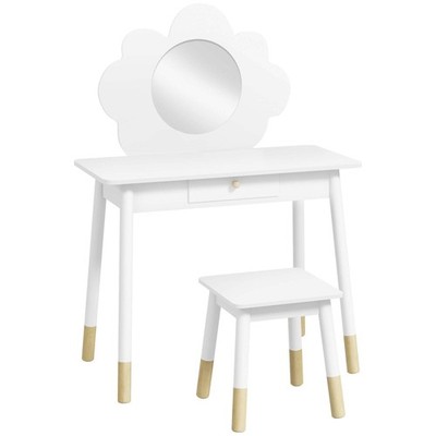 Kinder Schminktisch mit Spiegel, Hocker, Schublade, Wolken Design, weiß