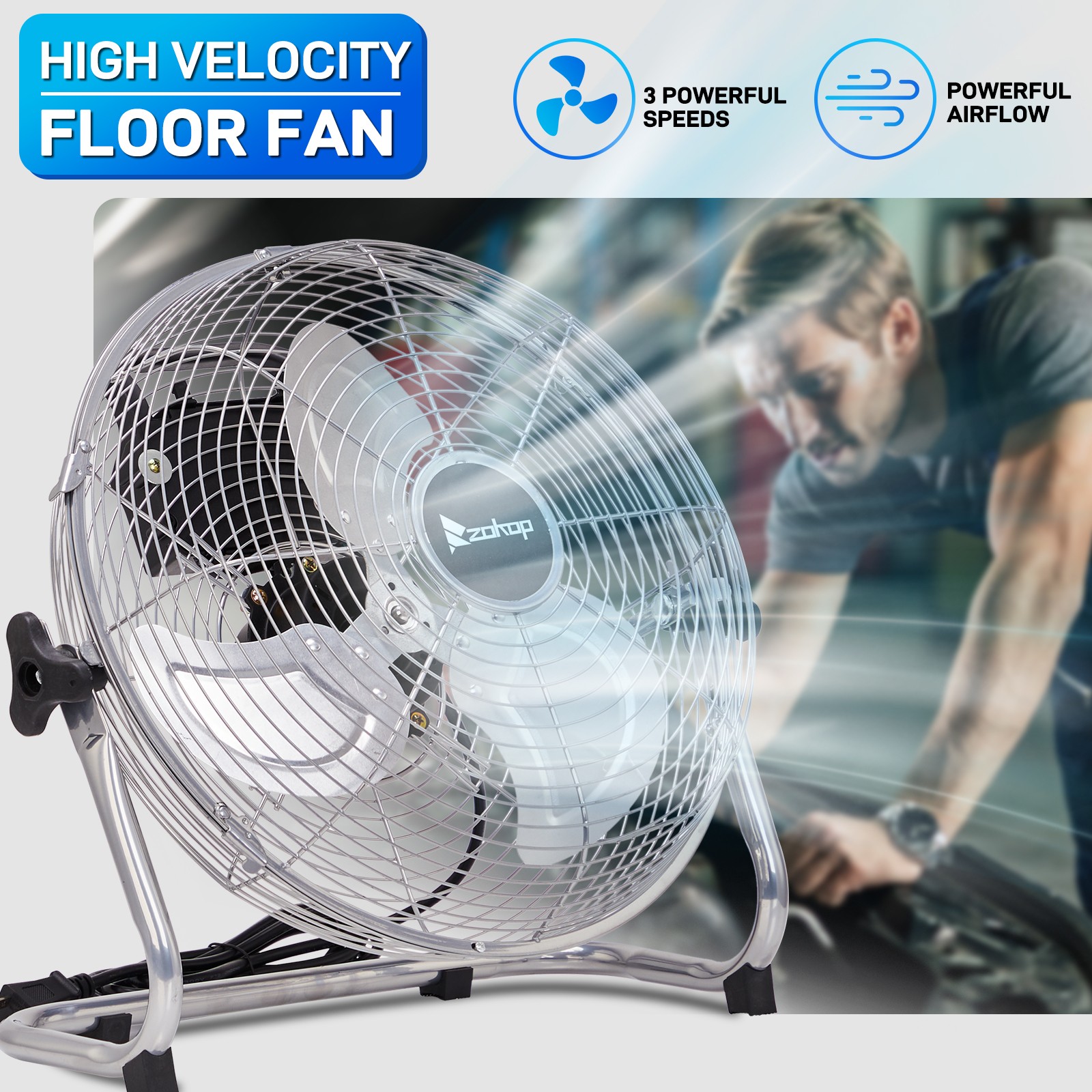 12'' Floor Fans, High Velocity Heavy Duty Industrial Floor Fan for Commercial