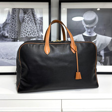 Hermes Victoria 50 Ardennes Leather Black Travel Boston Bag Circle S Stamp