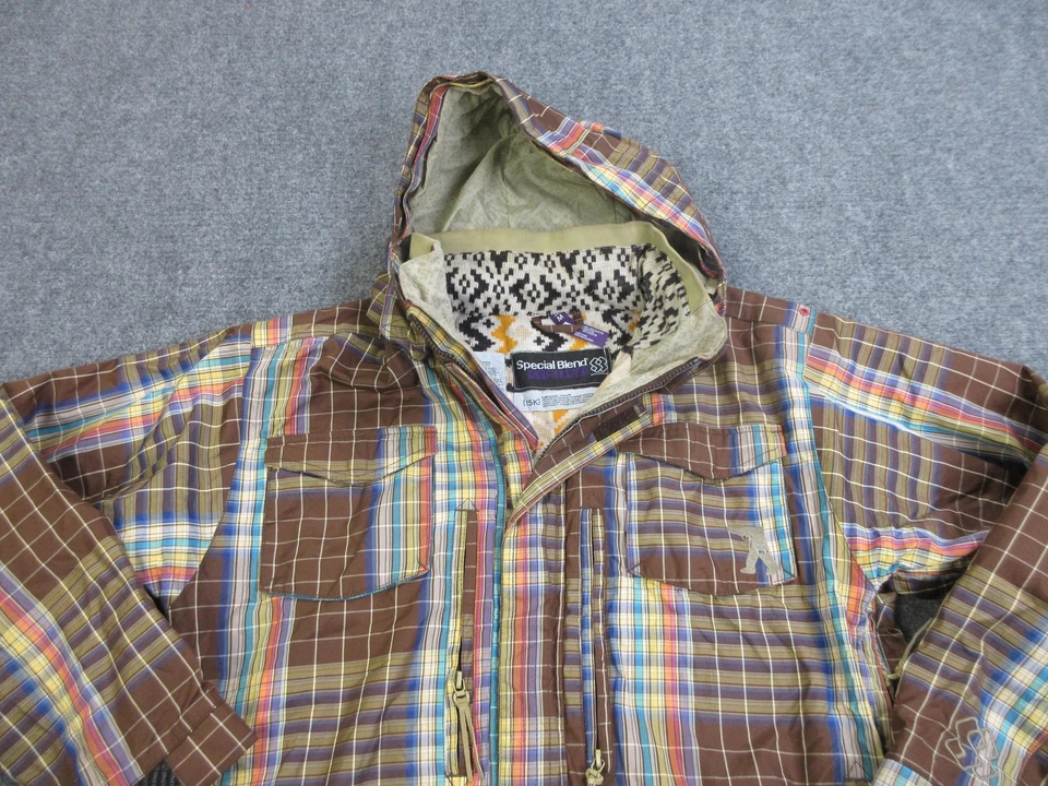Chaqueta revólver vintage mezcla especial para hombre mediana marrón a cuadros snowboard 15K Foto 3 de 4