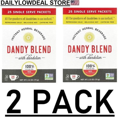 2 PACK - Dandy Blend Instant Herbal with Dandelion Single Serve Pouches 25 Ct ea