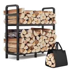 2-Tier Large Firewood Rack Outdoor Indoor with Log Carrier Bag, 30 Stable Log...