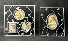 Set of Decorative Metal Picture Frames Distressed Silver Finish Vine Motiff 1061
