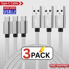 3-Pack Braided USB A to USB C Type-C Fast Charging Data SYNC Charger Cable Cord