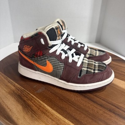 Nike Air Jordan 1 Mid SE GS Plaid Night Maroon Size 5Y 