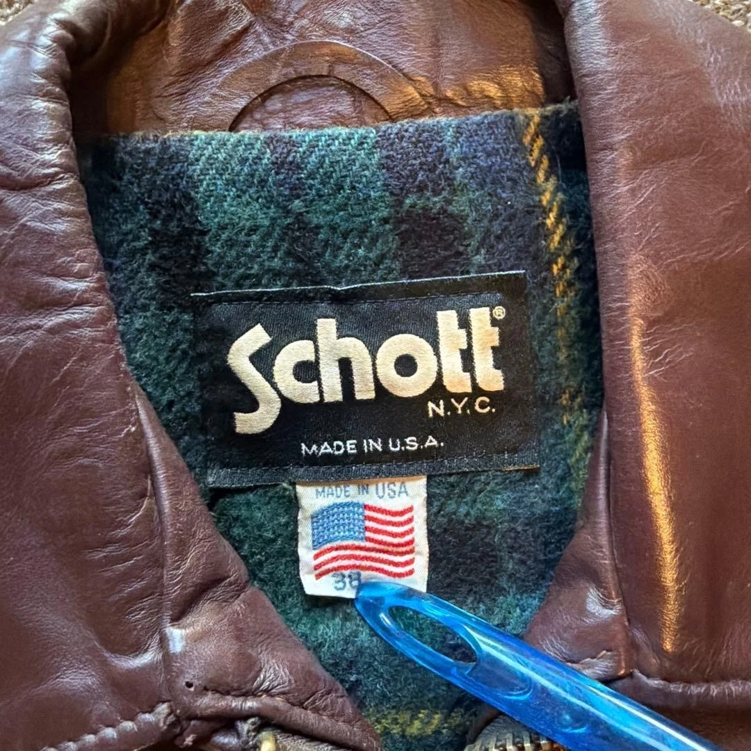 Chaqueta de cuero SCHOTT 691SVS Trucker marrón 38 años 80-90 rara...