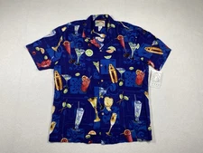 New VTG Paradise Found Hawaiian Shirt Men’s L Blue Cocktails Beach Camp Cruise