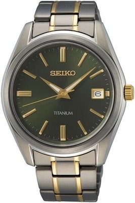 SEIKO Men's Watch Classic Titanium Quartz Two Tone Strap Green