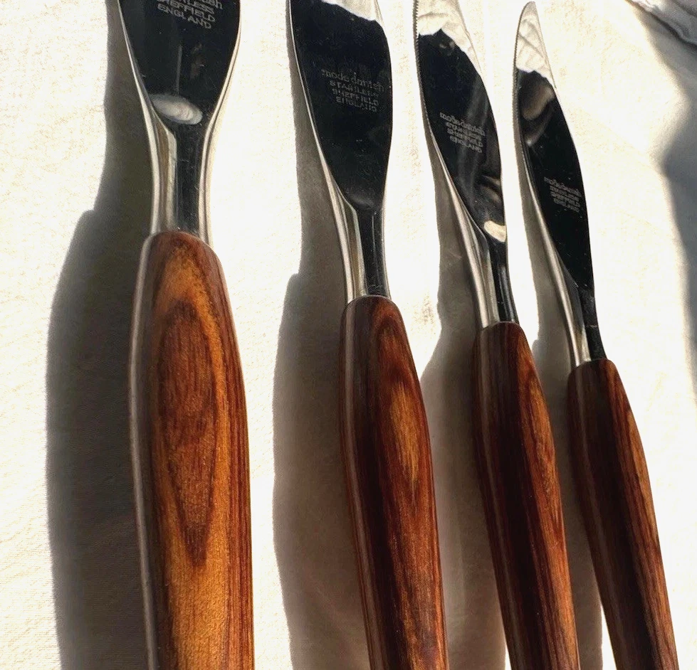 VTG Mode Danish Sheffield England Steak Knives Set Of 4 Teak Handle MCM