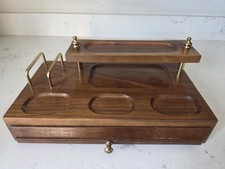 Vintage MCM Fairfax Dresser Top Desk Valet Jewelry Box Wood Brass Lined Drawer