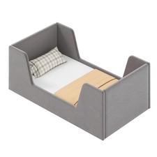 Upholstered Children Floor Bed with Safety Rails and Headboard