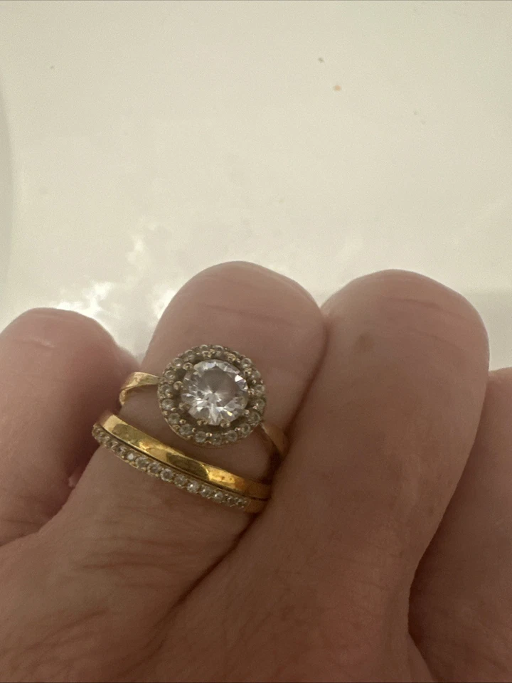 Rose Gold Wedding Ring Set Simulated Diamonds Size 5.5 And 6 - Image 2 of 4