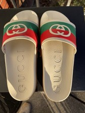 Gucci Agrado Interlocking G Logo Rubber Slide Sandals White Mens US 10