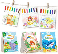 3 Pack Paint with Water Coloring Books for Toddlers, Watercolor Painting Set wit