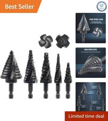 Precision Step Drill Bit Set - 5PCS Titanium-Coated HSS for Effortless Drilling