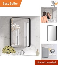 Bathroom Mirror Metal Frame 22x30 Inch Rectangular Vintage Black Anti-Rust