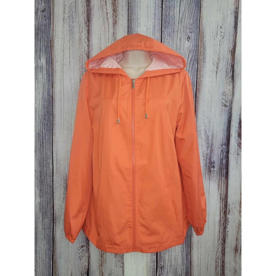 XSMALL HOT CORAL A470640 Susan Graver Water Resistant Windbreaker w Dot Lining - Image 2 of 3