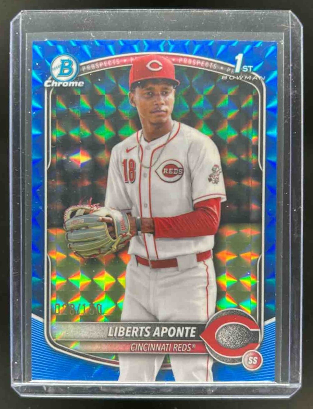 2025 Bowman Chrome Liberts Aponte Blue Geometric Refractor 1st Prospect #28/150