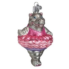 Old World Christmas Twinkle Toes Ballerina Hippo Glass Ornament 12125 FREE BOX