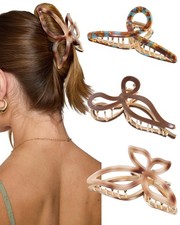 3 PCS Metal Acrylic Hair Bow Claw Clip Strong Hold NonSlip Large Gold Tool