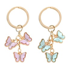 2Pcs Butterfly Keyrings For , Cute Keychain Girly Crystal Butterfly Keyring F...