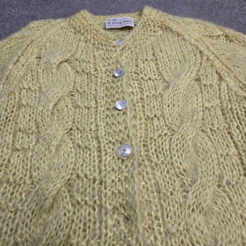 Vtg Sears Junior Sportswear Yellow Mohair Wool Cardigan Sweater Button Size S, Size S, $25 - Photo 4