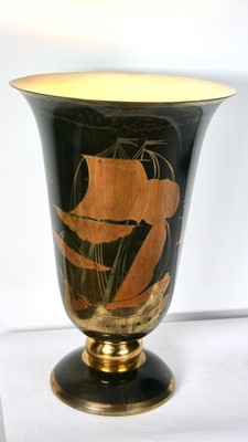 Sehr große Art Déco Vasenlampe, Dinanderielampe von Lucien Gerfaux, Frankreich