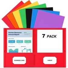 7 Pack Letter Size 2 Pocket Paper Folders with Card Slots, 7 Assorted Colors New
