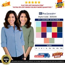 Blue Generation BG6218 Ladies' 3/4 Sleeve Stretch Poplin Shirt