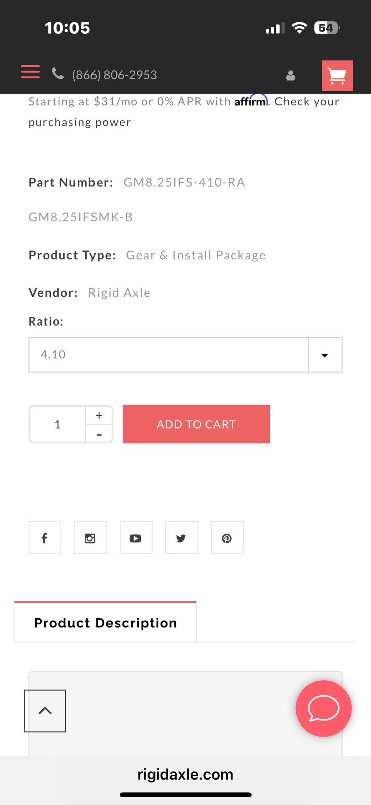 Rigid Axle 4:10 Gear Front for A Gm 8.25 Ifs with Complete Install Kit New