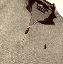 Polo Ralph Lauren Men's 1/4 Zip Sweater XL Gray Mock Neck Cotton