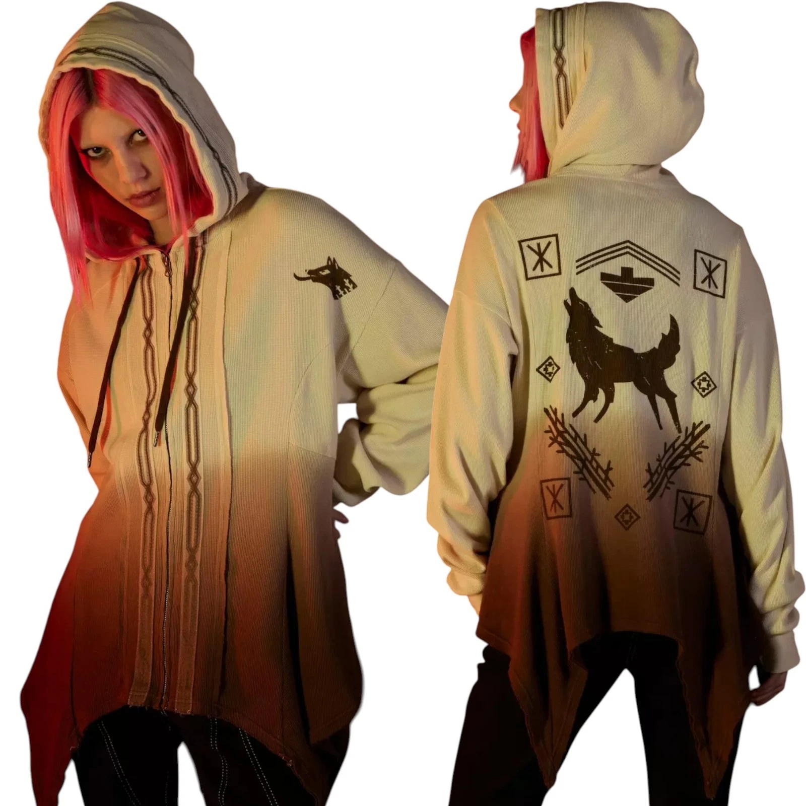 Rebel Moon Kora Shark Bite Thermal Hoodie Girls M Oversized Graphic Zip