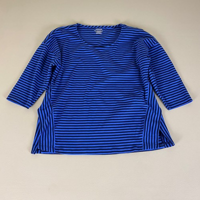 #ad #ad Chicos Top The Ultimate Tee Womens Size 3 US XL Striped Blue Black Pima Cotton $19.44