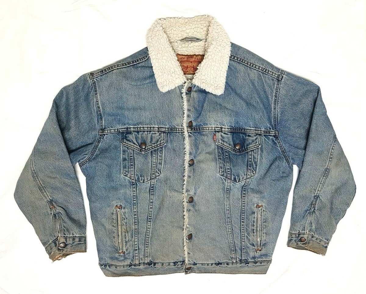 VTG LEVI'S DENIM SHERPA LINED TRUCKER JACKET 70609 USA MADE SIZE L