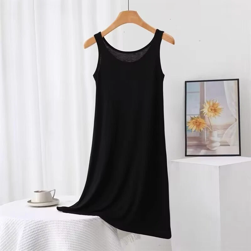 Women Sleeveless Modal Cotton Nightgown Sling Sleep Dress Casual Sleepwear - Image 3 of 4