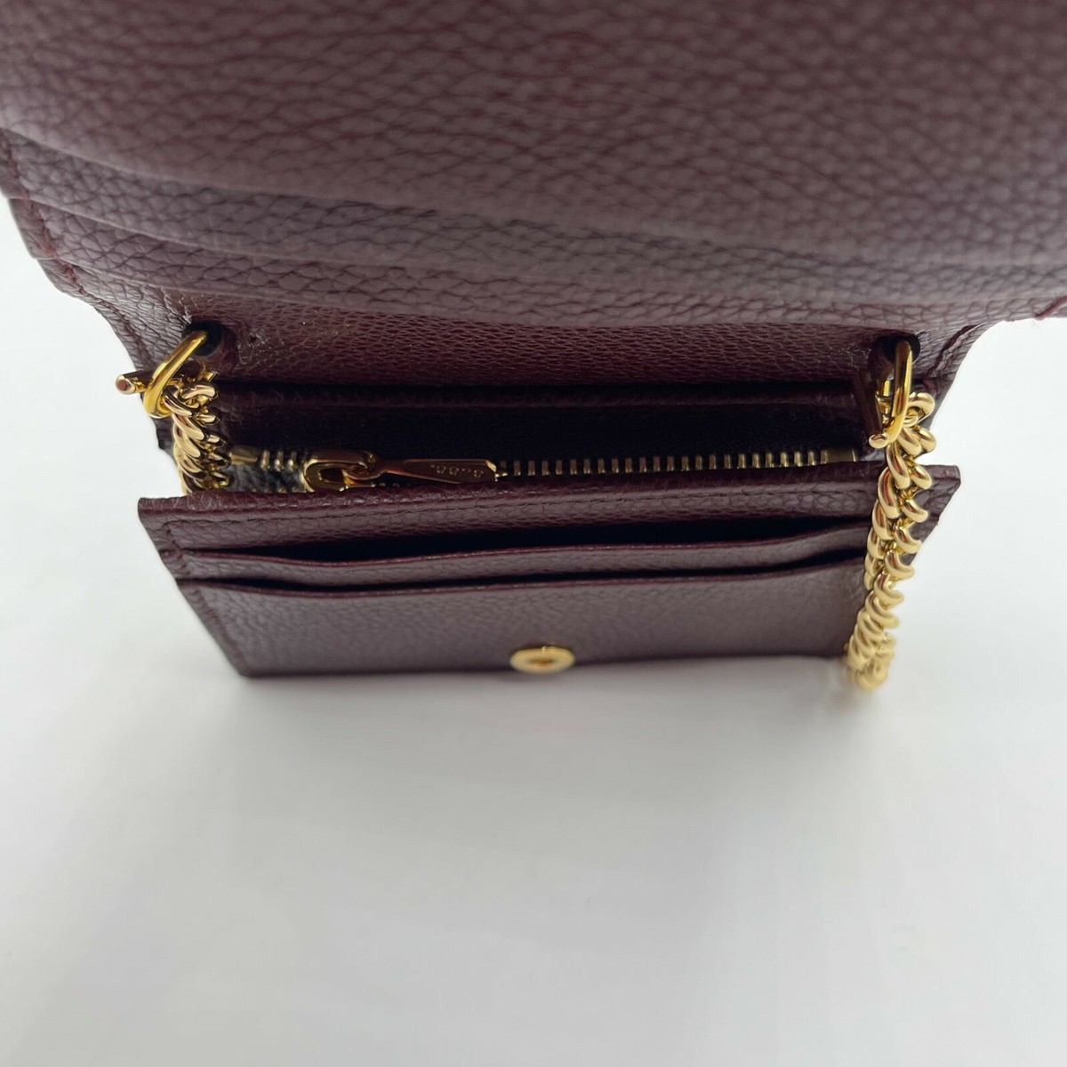 Gucci★素敵！Zumi Burgundy Leather Gold Chain Mini Wallet Gucci Mini Wallet On Chain Gucci Zumi Burgundy Leather Gold