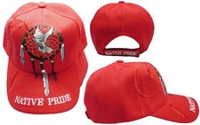 Native Pride INDIAN Dreamcatcher Dove Feathers Shadow Red Embroidered Cap Hat