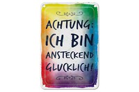 Blechschild Spruch 12X18 Cm Achtung Ich Bin Ansteckend GlüCklich Deko Schild