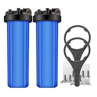 SIMPURE 2Pack 20" x 4.5" Big Blue Water Filter Housing For Whole House - 1" Outlet/Inlet