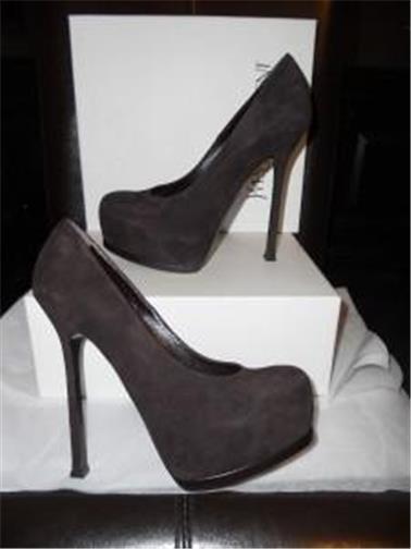 YSL Yves Saint Laurent Tribtoo 105 Suede Pumps Shoes Heels Chocolate Brown $795