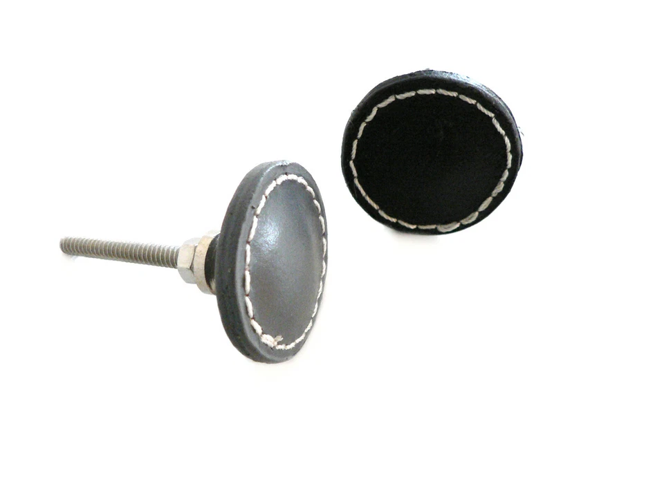 Möbelgriff Knopf Knauf Griff Türknopf Schubladengriff Leder 3,5 cm Schwarz Grau - Bild 2 von 4