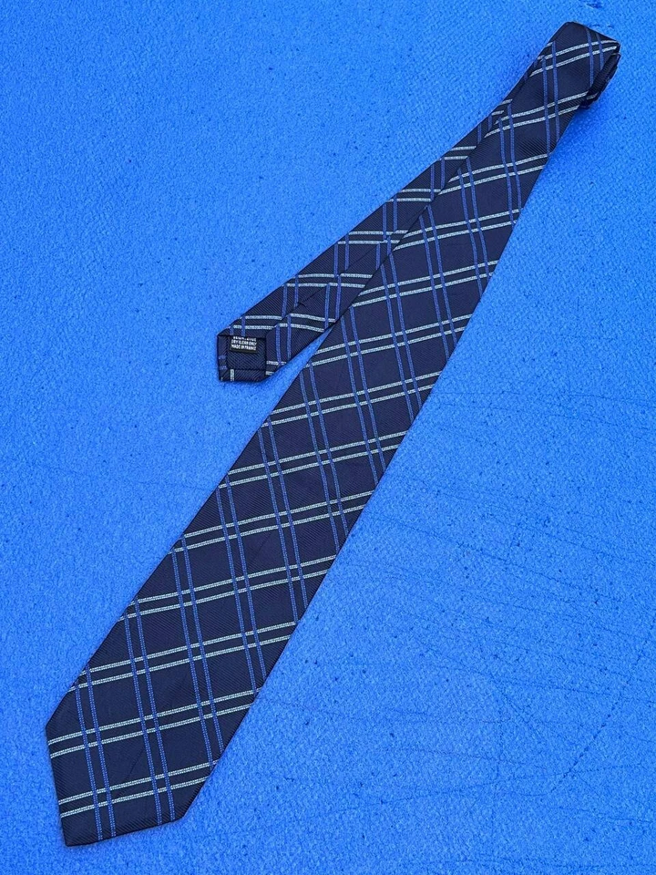 Gravata autêntica ROSA LONDRES design xadrez clássico azul marinho 100% seda - Imagem 4 de 4