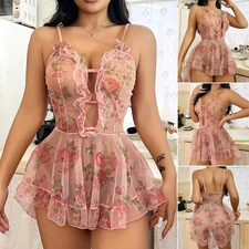 Sexy Women's Lingerie Floral Lace Sleepwear Underwear Dress See-Thru Babydoll US