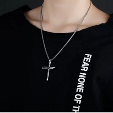 Stainless Steel Nail Cross Pendant Necklace Punk Style Jewelry Chain
