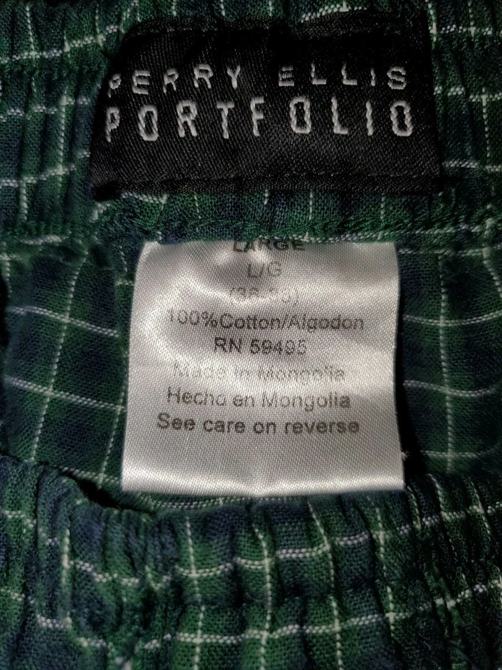 Pantalones de dormir/salón Perry Ellis Port para hombre talla 36-38 verde y azul a cuadros Foto 2 de 2