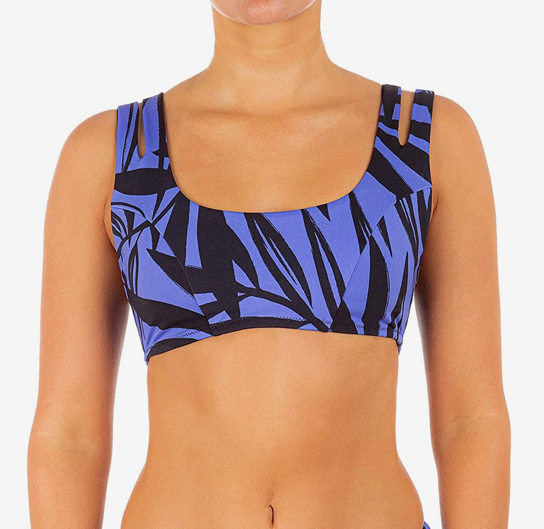 Hurley L106742 Womens Blue Max Mystic Leaves Split Strap Top Size Small