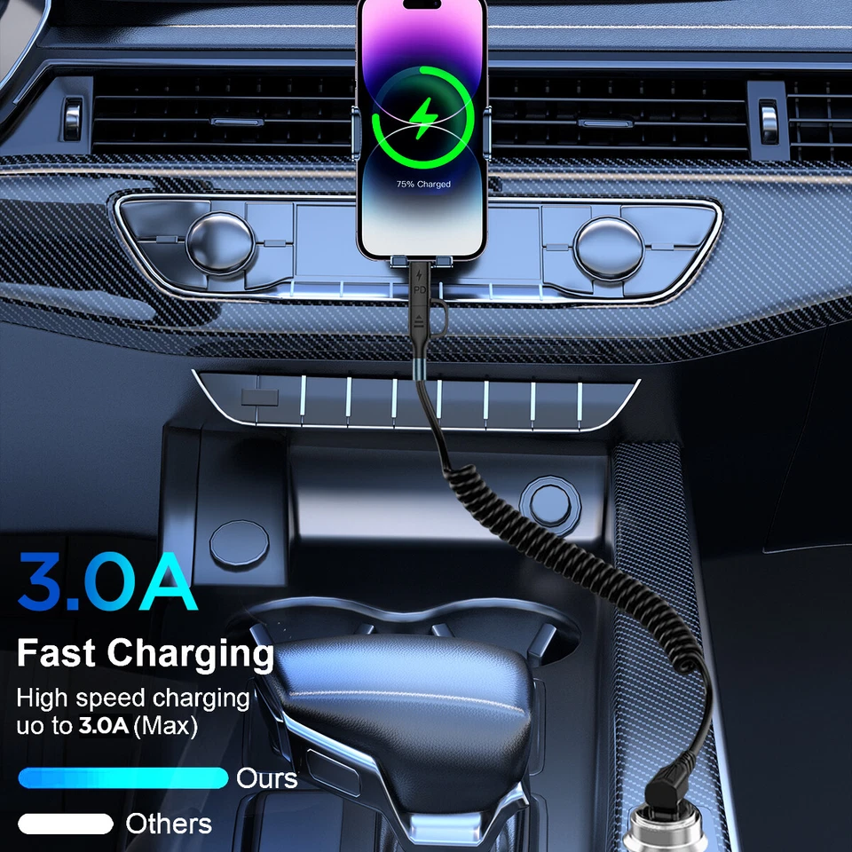 Coiled Car Carplay Cable iPhone Fast Charger Cord USB C to USB C Charging Cable - Image 3 of 4