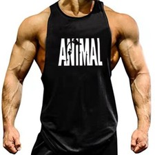 Men's Gym Workout Printed "ANIMAL" Tank Top VEST Fitness Bodybuilding Stringer