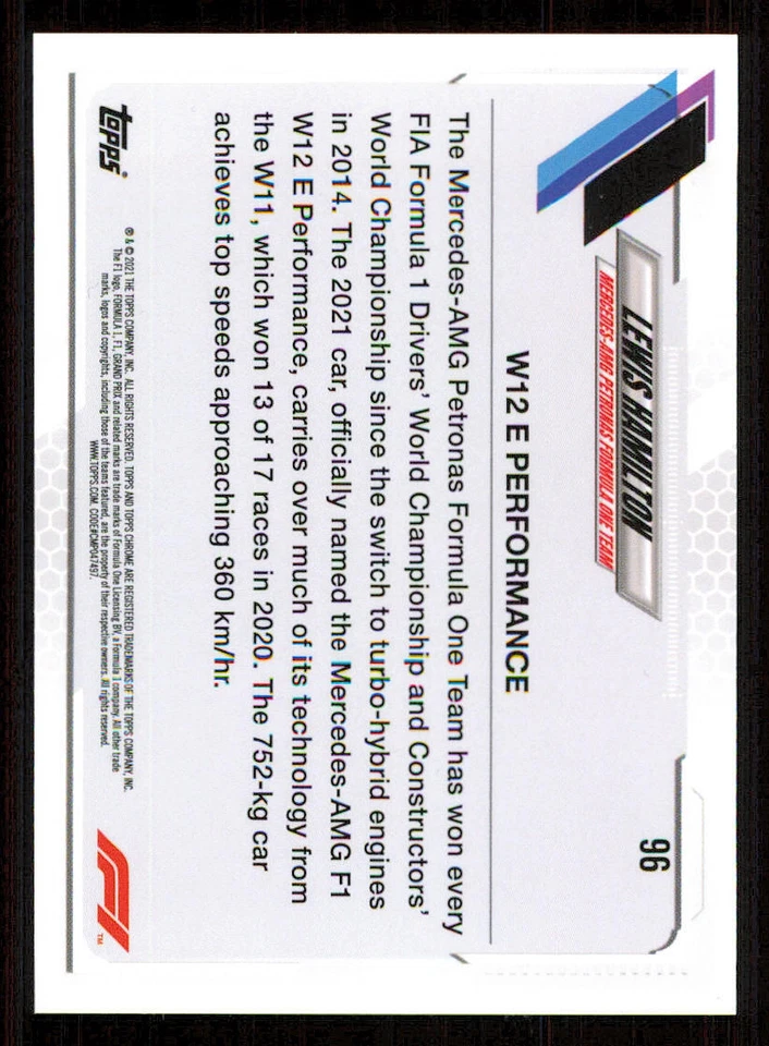 2021 Topps Chrome Formula 1 #96 Lewis Hamilton/F1 Cars - Image 2 of 2