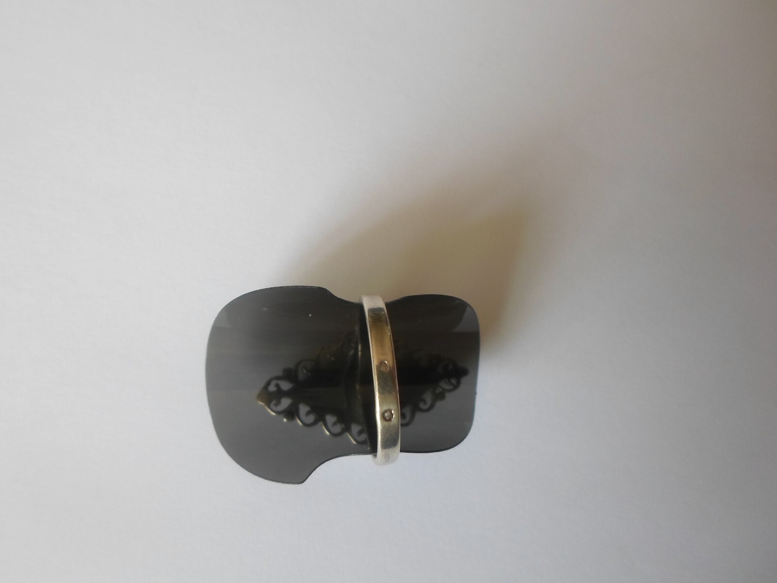 solid silver ring, tiger eye triangle, openwork o… - image 6